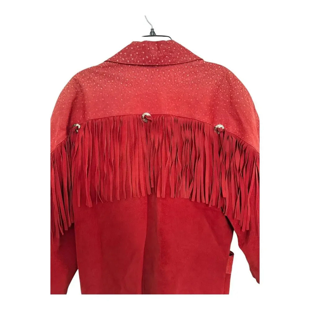 Vintage 1980s Avanti Red Suede Western Fringe Frontier Leather Coat medium - Picture 4 of 16